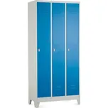 Rauman Kovová šatní skříň, 3 oddíly, 90 x 50 x 190 cm, pevné nohy, otočný zámek - modrá + doprava ZDARMA