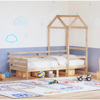 Dětská postel vidaXL Válenda se střechou 80 x 200 cm masivní borové dřevo [3282200] Barva: Přírodní