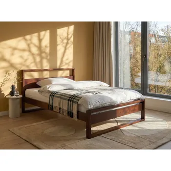 Postel Postel s rámem z tmavě hnědého borového dřeva 120 x 200 cm s čelo v retro stylu Beliani