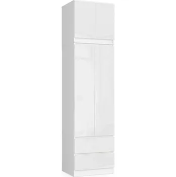 Šatní skříň Šatní skříň s nástavcem 60 cm WREN - bílá / bílá lesklá