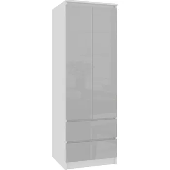 Šatní skříň Šatní skříň se šuplíky 60 cm WREN - bílá / světle šedá lesklá