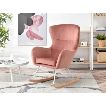 Křeslo Houpací křeslo RIFAT - pudrově růžové / bílé / buk