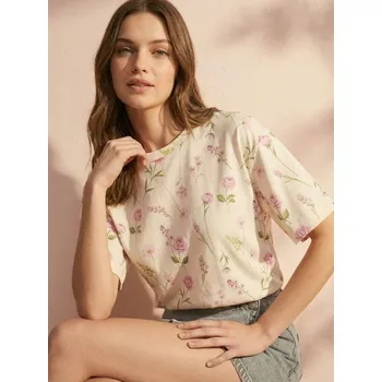 Dámská móda Sinsay - Bavlněné tričko s&nbsp;květinovým potiskem - vícebarevná - 155HA-MLC - 155HA-MLC-M