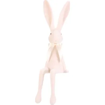 Zajíc s mašlí - sedící figurka, semiš, barva bílá