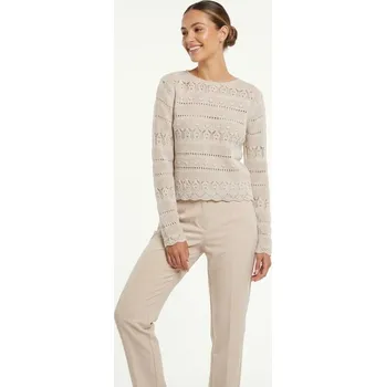 Dámské oblečení Sinsay - Ažurový svetr s ozdobným vzorem - krémová - 649IJ-01X - 649IJ-01X-L