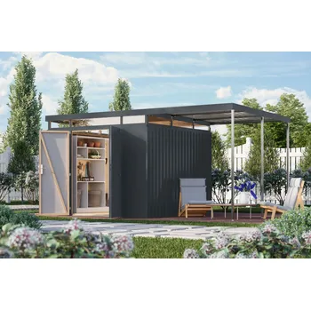 Zahradní domek KARIBU HOLZTECHNIK plechový domek KARIBU AURUM 3,5 + přístavek 200 cm (53694) antracit LG4844