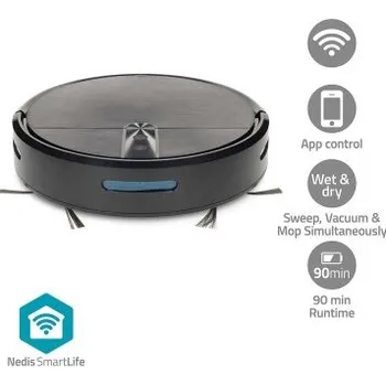 Vysavač SmartLife Robotický Vysavač | 3v1 | Wi-Fi | Sběr nádrž: 0.6 l Vodní nadrž 0.13 | Nabíjecí stanice