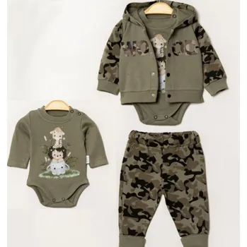 Kojenecká souprava 3-dílná dětská souprava mikina, tepláky, body Army 56/62 ( 0-3 m)