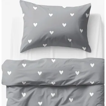 Povlečení Dětské bavlněné povlečení - Srdíčka na šedém 140 x 200 a 70 x 90 cm