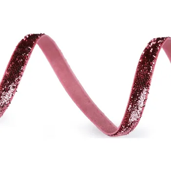 Stuha Sametová lurexová stuha šíře 6 mm, střední, 4 růžová
