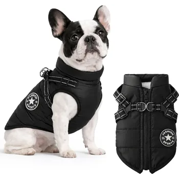 Auto-moto Interlook Zimní bunda pro psa s postrojem | XXL | voděodolná fleecová bunda, reflexní zimní oblečení pro psy | PET-016XXL-BK