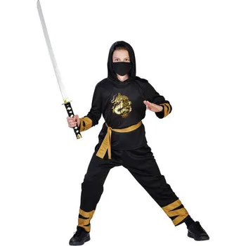 Karnevalový kostým Chlapecký kostým ninja, černozlatý - Pro věk 6-8 let