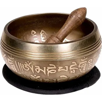 Dárková sada tibetská bronzová zpívající mísa symbol ÓM černá 10 cm