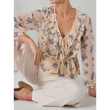 Dámská halenka Sinsay - Poloprůhledná halenka s květinovým vzorem - žlutá - 084GY-10P - 084GY-10P-L