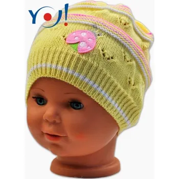 Kojenecké oblečení YO ! Háčkovaná čepička YO ! Beruška - žlutá | Velikost koj. oblečení: 48/50 čepičky obvod