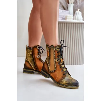 Dámské kozačky Dámské Kožené Boty Na Plochém Podpatku Maciejka 06719-07 Žluté Barva: Zlatá, Velikost: 40