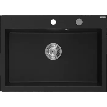 Kuchyňský dřez MEXEN - Elix granitový dřez 1-miska 700 x 500 mm, černá, sifon chrom 6526701005-77
