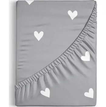 Prostěradlo Bavlněné napínací prostěradlo - Srdíčka na šedém 140 x 200 cm