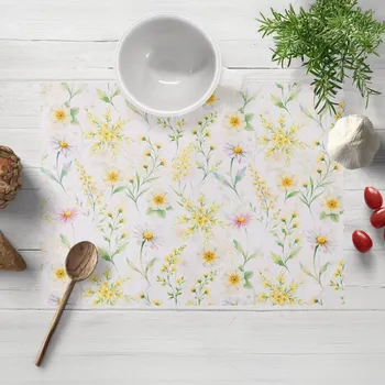 prostírání Teflonové prostírání na stůl TF-135 Malované žluto-zelené luční kvítí na bílém 30x40 cm