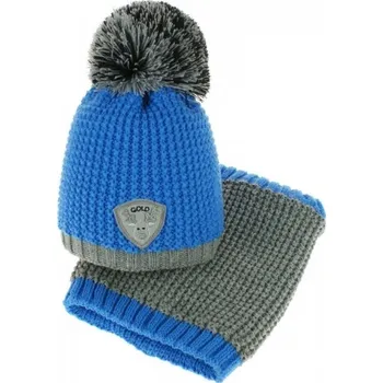 Čepice Baby Nellys Podzimní/zimní čepice s komínkem - bambulka - modrá/šedá