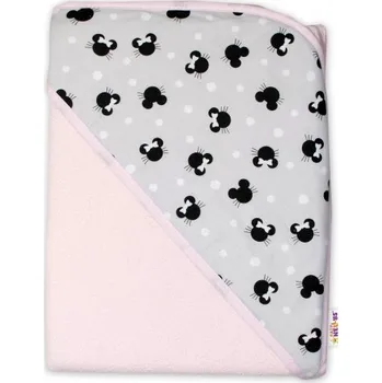 Baby Nellys Dětská osuška s kapucí Baby Nellys, Minnie, 100 x 100 cm - šedá/růžová