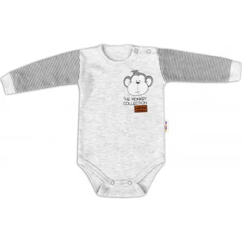 Kojenecký body Baby Nellys Body dlouhý rukáv Monkey - sv. šedý melírek | Velikost koj. oblečení: 74 (6-9m)
