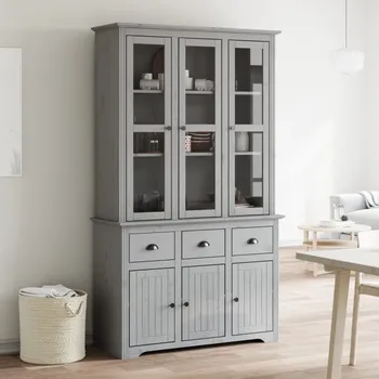 Příborník do zásuvky Kredenc BODO šedý 115,5 x 43 x 200,5 cm masivní borové dřevo - 8721012207004