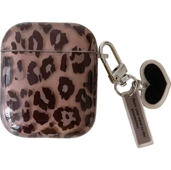 Příslušenství pro sluchátka Luxusní silikonové pouzdro pro AirPods 1 a 2 s leopardím vzorem a srdíčkovým přívěskem Stylová ochrana pro vaše sluchátka