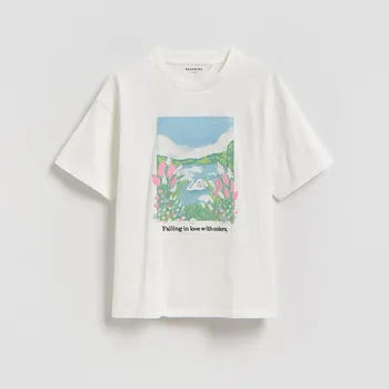 Reserved - Tričko s aplikací - krémová - 070HU-01X - 070HU-01X-U14