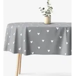 Oválný ubrus 100% bavlněné plátno - Srdíčka na šedém 120 x 200 cm