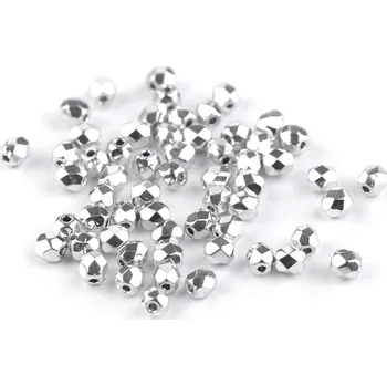Dětské navlékací korálky Skleněné korálky broušené ohňovky 3 mm, velké, 3 00030/27000 stříbrná