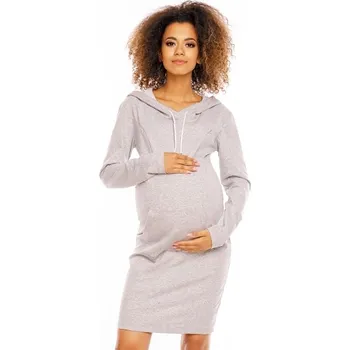 Těhotenské šaty Be MaaMaa Těhotenské a kojící šaty s kapucí, dl. rukáv - šedé | Velikosti těh. moda: S (36)
