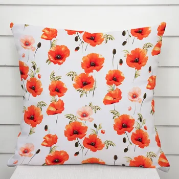 Povlak na polštářek Dekorační povlak na polštář TF-133 Červenooranžové vlčí máky na bílém 50 x 60 cm