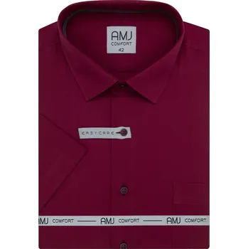 Pánská košile Pánská košile AMJ bavlněná, vínová, geometrické tvary, VKSBR1496, krátký rukáv, slim fit, vel. 41