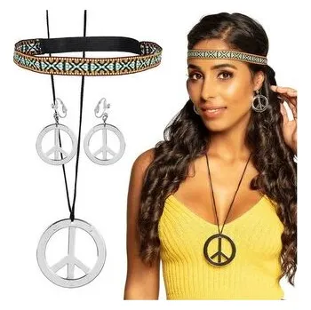 Karnevalový kostým Zestaw Hipisa (opaska na czoło, kolczyki, naszyjnik), GoDan
