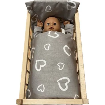 Doplněk pro panenku SDS Peřinky do postýlky pro panenky Srdíčka šedá Bavlna, výplň: Polyester, 1x 38x44 cm / 28x20 cm
