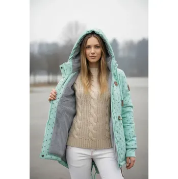 Dívčí bunda Dámská zimní parka s kožíškem VINTE velké velikosti 2XL až 6XL zelinkavá