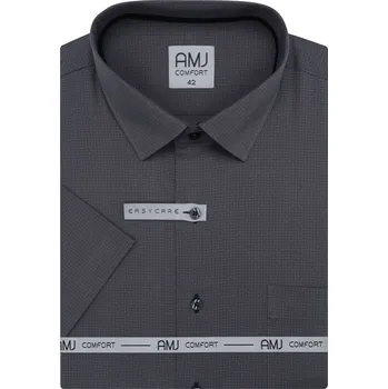 Pánská košile AMJ bavlněná, šedá, geometrické tvary, VKSBR1495, krátký rukáv, slim fit, vel. 40