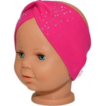Kojenecké oblečení Baby Nellys Hand Made Bavlněná čelenka - dvouvrstvá, tm. růžová s kamínky, 1-3 roky | Velikost koj.