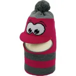 Baby Nellys BABY NELLYS Zimní čepička/kukla s kšiltem a bambuli - malinová s očima