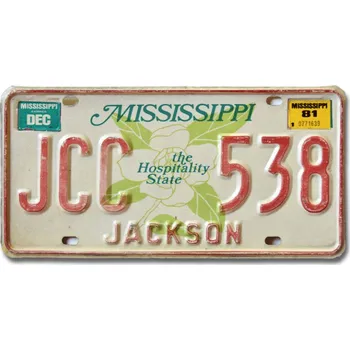 Plechová cedule Americká SPZ Mississippi Jackson Hospitality JCC 538