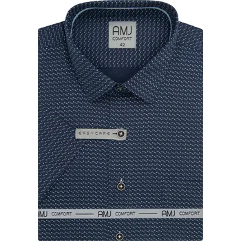 Pánská košile Pánská košile AMJ bavlněná, tmavě modrá, světlé tečky, VKSBR1436, krátký rukáv, slim fit, vel. 42
