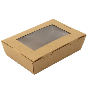 Jednorázové nádobí EcoPack Papírový box EKO na jídlo 218/195 x 163/140 x 65 mm kraft s okénkem 2050 ml bal/50 ks