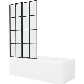 Vanová zástěna MEXEN/S - Cubik obdélníková vana 150 x 70 cm s panelem + vanová zástěna 100, černá vzor 550315070X9410117077