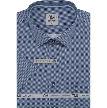Pánská košile AMJ bavlněná, modrá, bílá zrna, VKBR1501, krátký rukáv, regular fit, vel. 45