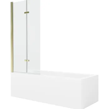 Vanová zástěna MEXEN/S - Cubik obdélníková vana 150 x 70 cm s panelem + vanová zástěna 80, transparent, zlatá 550315070X9208025000