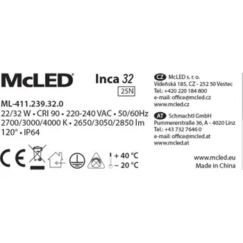 MCLED Svítidlo LED INCA 32 32/22W (2700K, 3000K, 4000K), 120°, s přepínáním výkonu ø 410 mm IP64 bílá ML-411.239.32.0