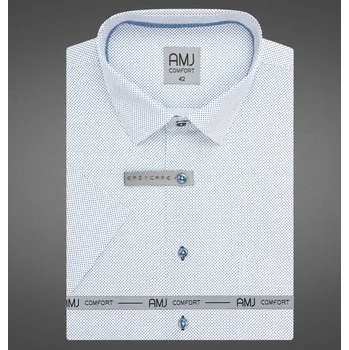 Pánská košile Pánská košile AMJ bavlněná, bílá, modré kostičky, VKSBR1450, krátký rukáv, slim fit, vel. 41