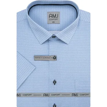 Pánská košile Pánská košile AMJ bavlněná, světle modrá, modré oválky a puntíky, VKSBR1498, krátký rukáv, slim fit, vel. 40