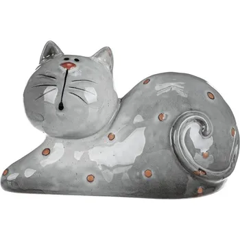 Autronic Kočka - keramická figurka, ležící, vel. L, šedá, sada 3 ks